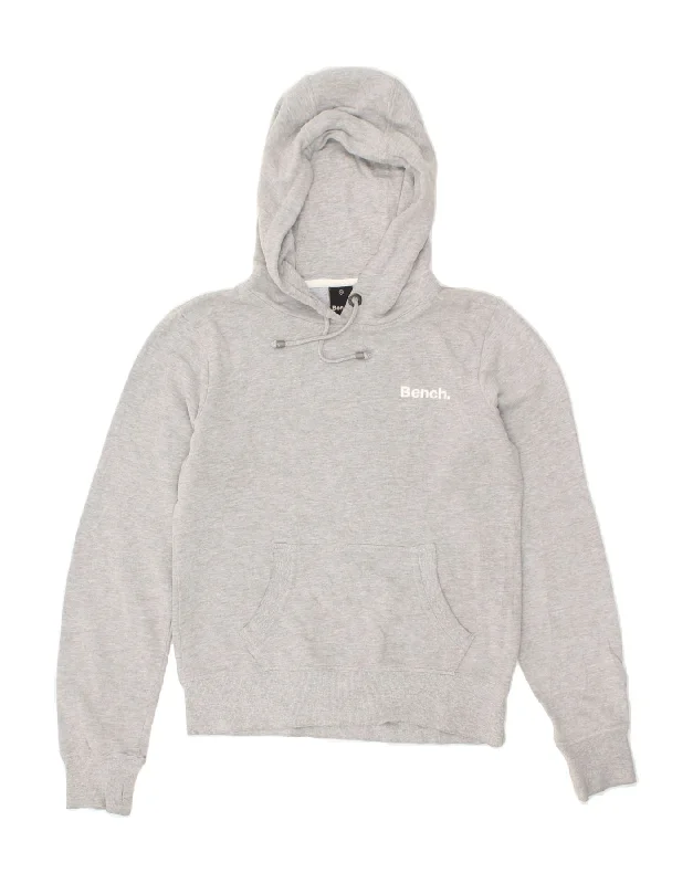 BENCH Womens Hoodie Jumper UK 14 Medium Grey Hoodie with Contrast Stitching Detailed Premium