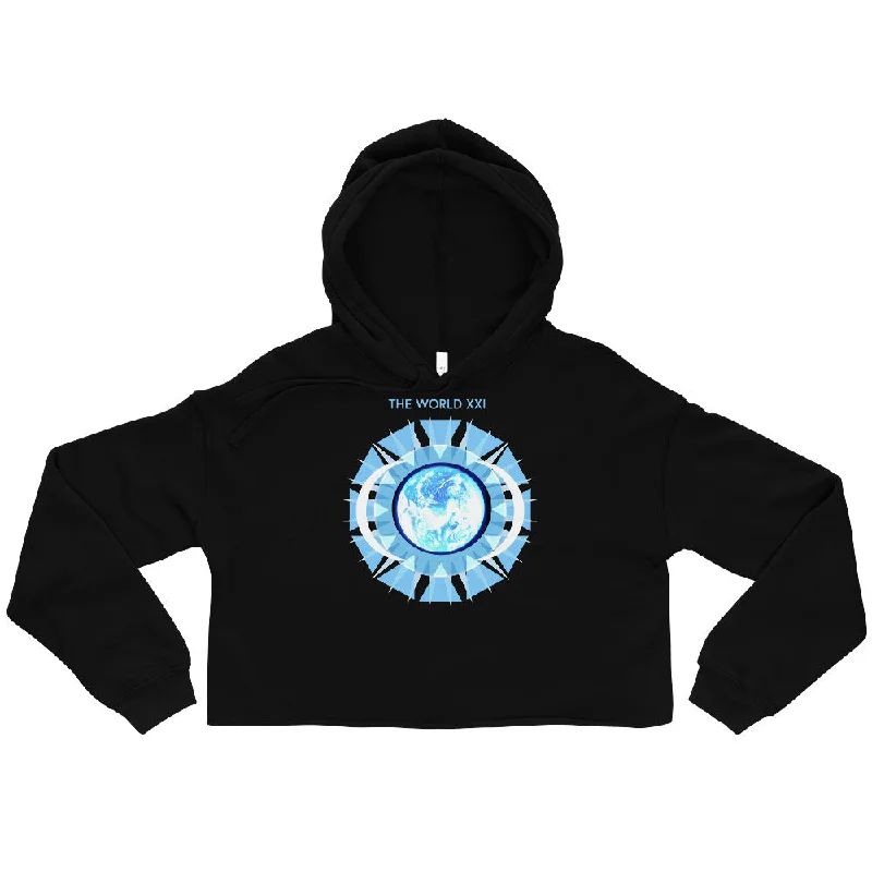 Black Cropped Hoodie Hoodie with Typography Text Message
