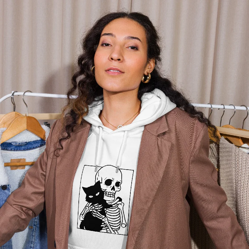Cat and Skeleton Halloween Graphic Women Eco Raglan Hoodie Hoodie with Hem Raw Edge Edgy Unfinished Cat and Skeleton Halloween Graphic Women Eco Raglan Hoodie Hoodie with Hem Raw Edge Edgy Unfinished