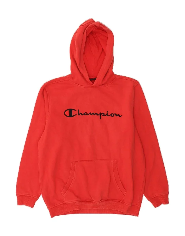 CHAMPION Boys Graphic Hoodie Jumper 13-14 Years Red Cotton Hoodie with Set-In Sleeves Structured Classic CHAMPION Boys Graphic Hoodie Jumper 13-14 Years Red Cotton Hoodie with Set-In Sleeves Structured Classic