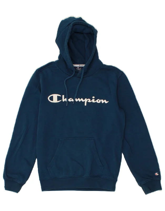 CHAMPION Mens Graphic Hoodie Jumper XS Blue Cotton