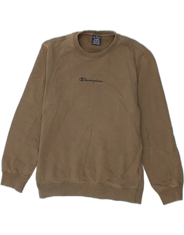 CHAMPION Womens Graphic Hoodie Jumper UK 14 Medium Brown Cotton Hoodie with Ribbed Hem Stretchable Secure CHAMPION Womens Graphic Hoodie Jumper UK 14 Medium Brown Cotton Hoodie with Ribbed Hem Stretchable Secure