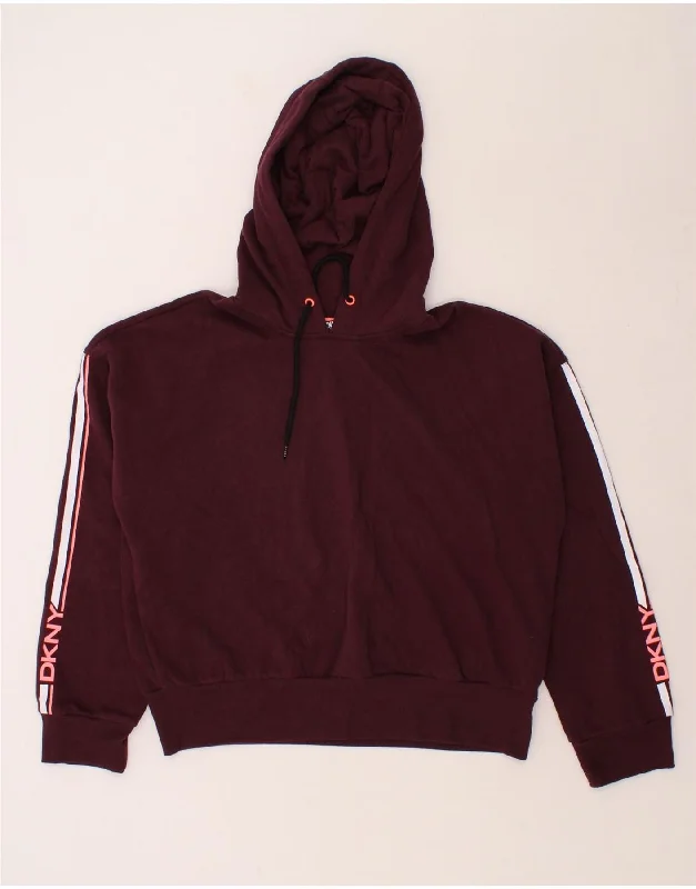 DKNY Womens Graphic Hoodie Jumper UK 18 XL Maroon Cotton Hoodie with Hidden Zipper Minimalist Clean DKNY Womens Graphic Hoodie Jumper UK 18 XL Maroon Cotton Hoodie with Hidden Zipper Minimalist Clean