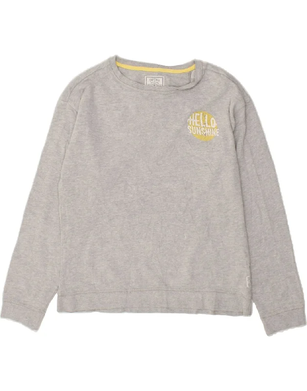 FAT FACE Womens Oversized Sweatshirt Jumper UK 8 Small Grey Cotton Hoodie with Puffed Sleeves Voluminous Trendy