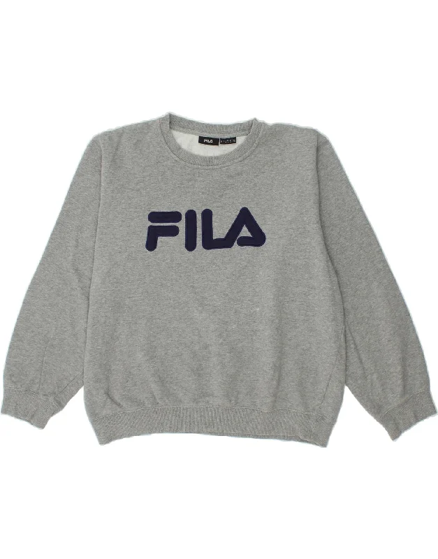 FILA Mens Graphic Sweatshirt Jumper Large Grey Cotton Hoodie with Contrast Stitching Detailed Premium