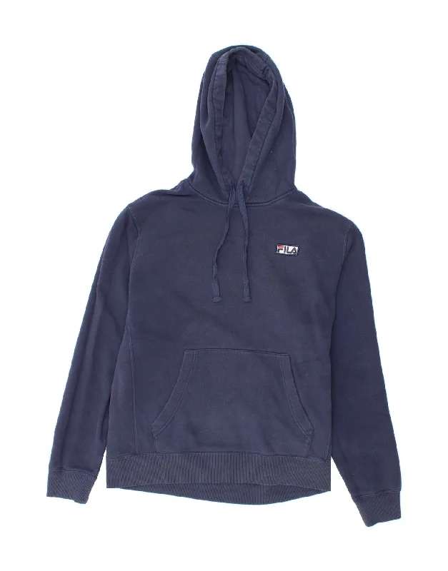 FILA Mens Hoodie Jumper Medium Navy Blue Cotton Hoodie with Crew Neck Simple Timeless