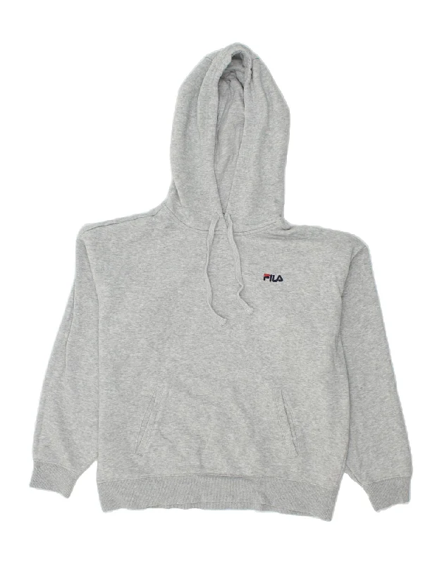 FILA Womens Hoodie Jumper UK 16 Large Grey Cotton Hoodie with Set-In Sleeves Structured Classic