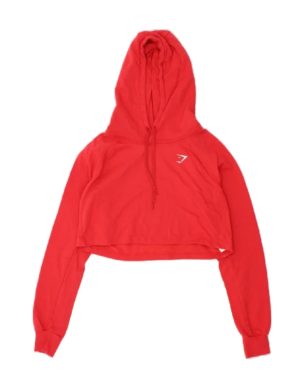 GYMSHARK Womens Crop Hoodie Jumper UK 10 Small Red Cotton Hoodie with Double Zipper Versatile Adjustable GYMSHARK Womens Crop Hoodie Jumper UK 10 Small Red Cotton Hoodie with Double Zipper Versatile Adjustable