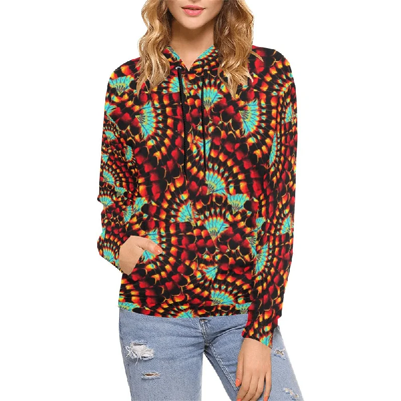 Hawk Feathers Fire and Turquoise Hoodie for Women (USA Size)