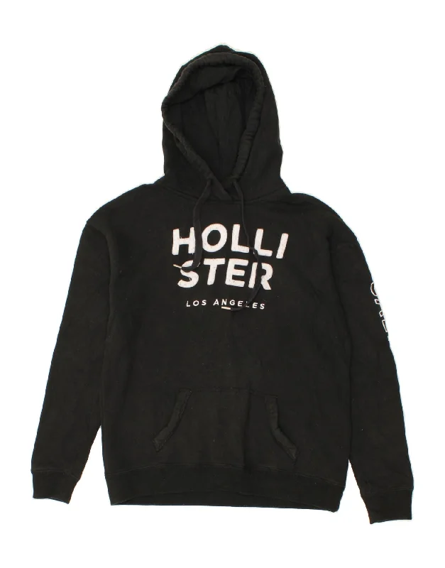 HOLLISTER Mens Graphic Hoodie Jumper Medium Black Cotton