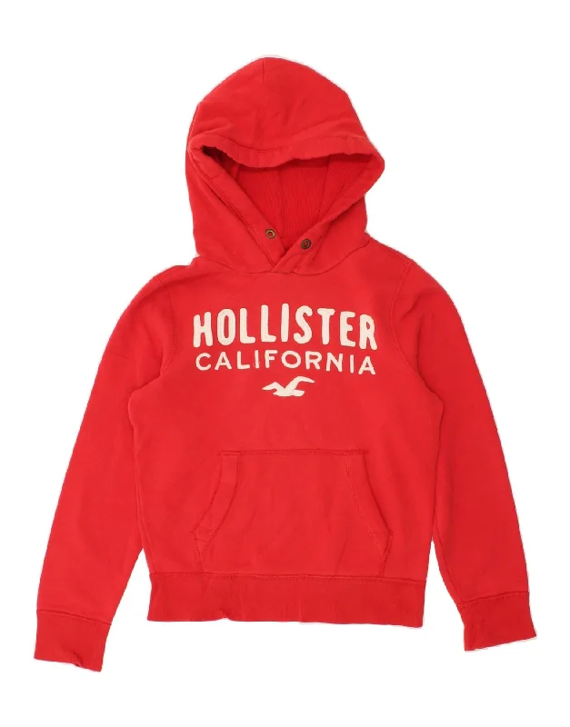 HOLLISTER Mens Graphic Hoodie Jumper Small Red Cotton