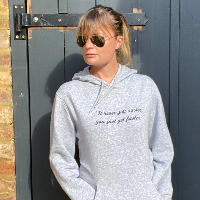 It never gets easier... Embroidered Hoodie (w) Hoodie with Hem Elastic Stretchable Comfortable