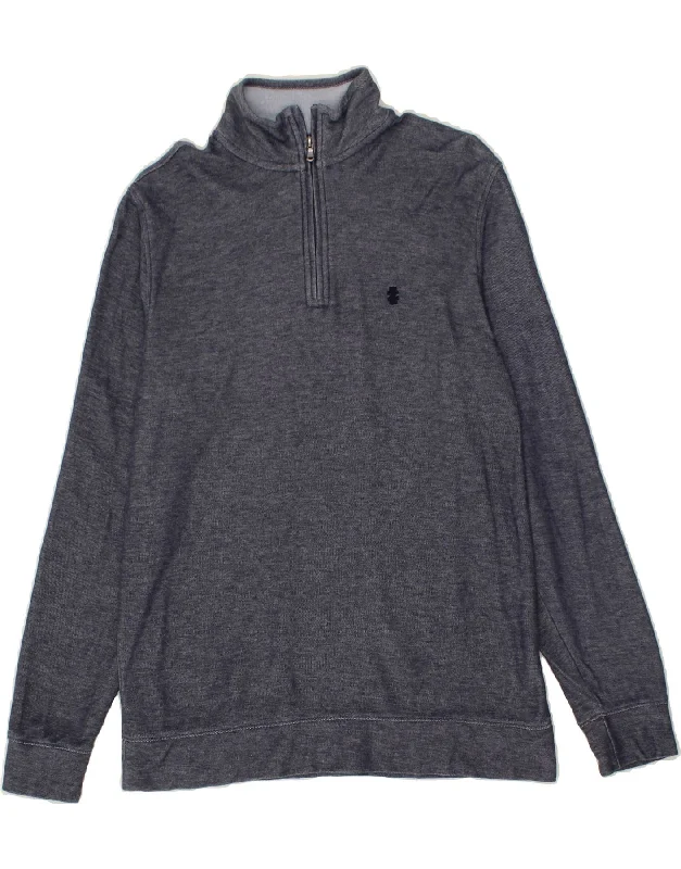 IZOD Mens Zip Neck Sweatshirt Jumper Medium Navy Blue Cotton Hoodie with Distressed Vintage Worn IZOD Mens Zip Neck Sweatshirt Jumper Medium Navy Blue Cotton Hoodie with Distressed Vintage Worn