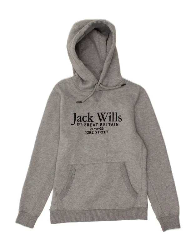 JACK WILLS Mens Graphic Hoodie Jumper Small Grey Cotton Hoodie with Hem Embroidery Detailed Premium JACK WILLS Mens Graphic Hoodie Jumper Small Grey Cotton Hoodie with Hem Embroidery Detailed Premium