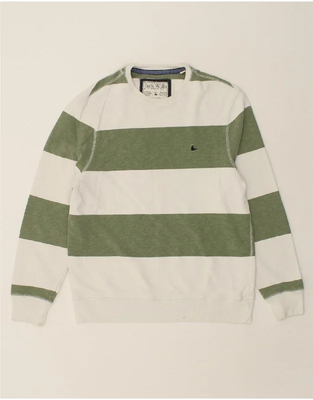 JACK WILLS Mens Sweatshirt Jumper Medium Green Striped Cotton