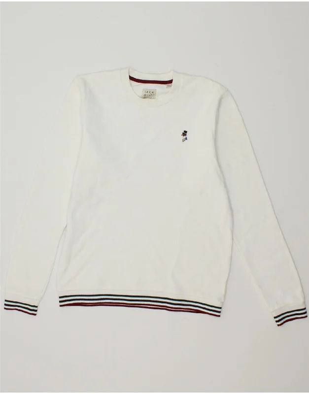 JACK WILLS Mens Sweatshirt Jumper Small Off White Cotton Hoodie with Neon Bright Vibrant