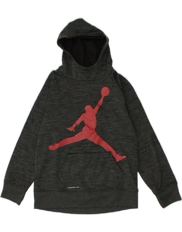 JORDAN Boys Therma-Fit Graphic Hoodie Jumper 12-13 Years Large Grey