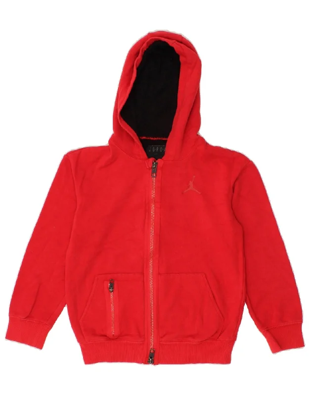 JORDAN Boys Zip Hoodie Sweater 13-14 Years Medium Red Cotton