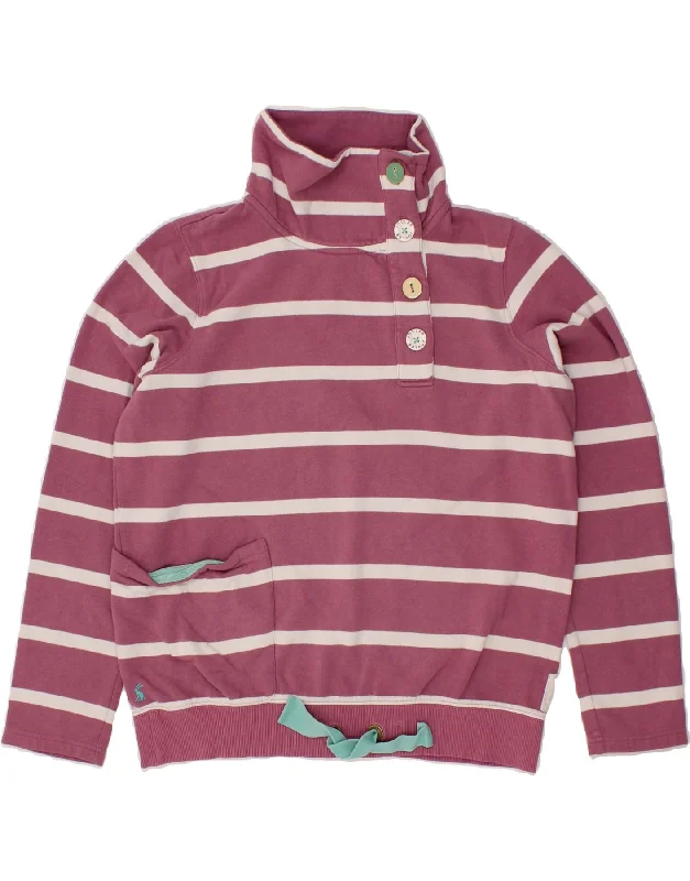 JOULES Womens Button Neck Sweatshirt Jumper UK 14 Large Pink Striped Hoodie with High-Low Hem Asymmetrical Trendy JOULES Womens Button Neck Sweatshirt Jumper UK 14 Large Pink Striped Hoodie with High-Low Hem Asymmetrical Trendy