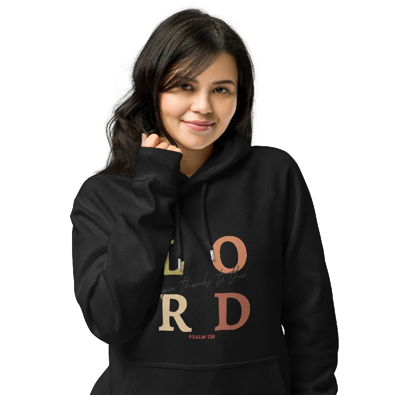 Lord Give Thanks Graphic Women Eco Raglan Hoodie Hoodie with Hem Patch Decorative Personalized