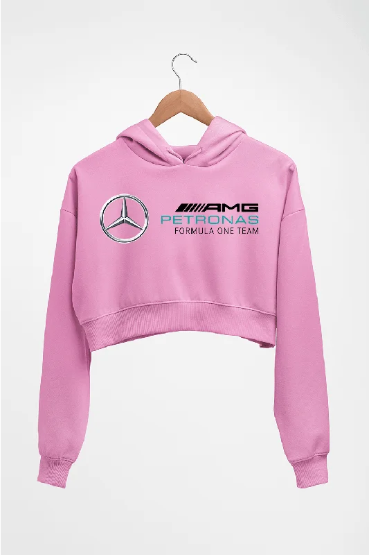 Mercedes AMG Petronas F1 Crop HOODIE FOR WOMEN Hoodie with Hem Frayed Vintage Worn