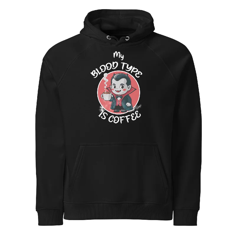 My Blood Type is Coffee Halloween Graphic Unisex Eco Raglan Hoodie Hoodie with Button Classic Timeless