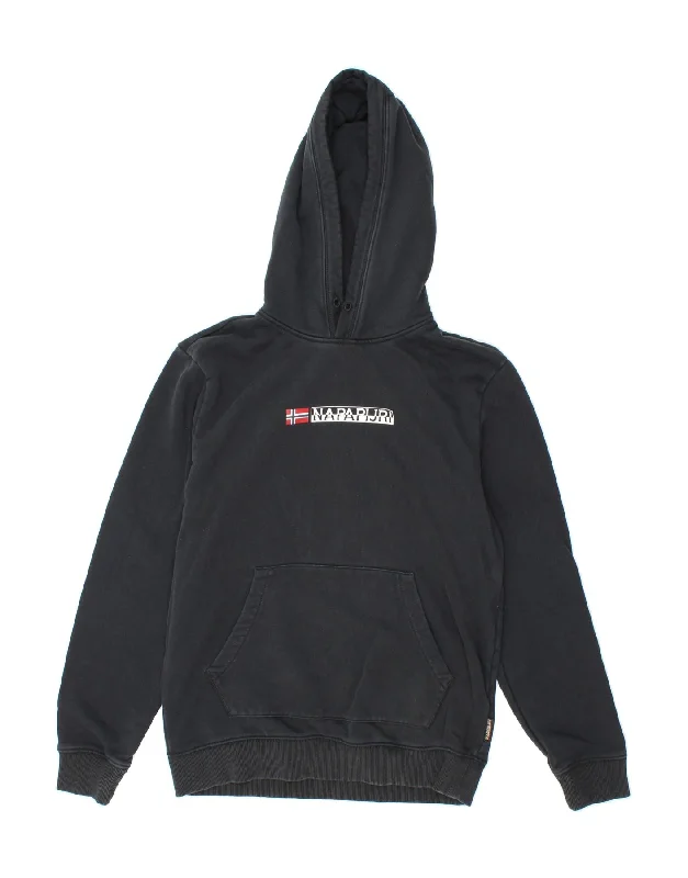 NAPAPIJRI Mens Graphic Hoodie Jumper Medium Black Cotton Hoodie with Cropped Fit Short Trendy