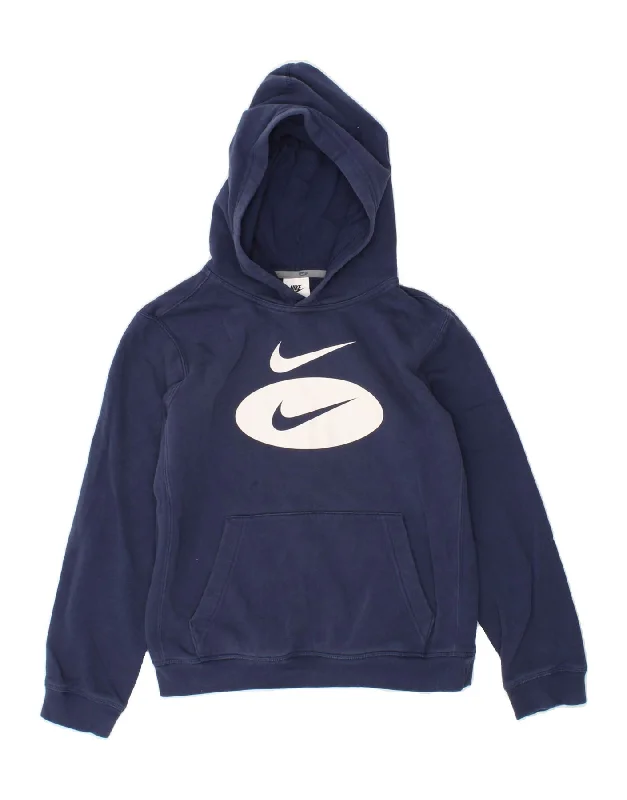 NIKE Boys Graphic Hoodie Jumper 12-13 Years Large Navy Blue Cotton Hoodie with Patch Decorative Personalized NIKE Boys Graphic Hoodie Jumper 12-13 Years Large Navy Blue Cotton Hoodie with Patch Decorative Personalized