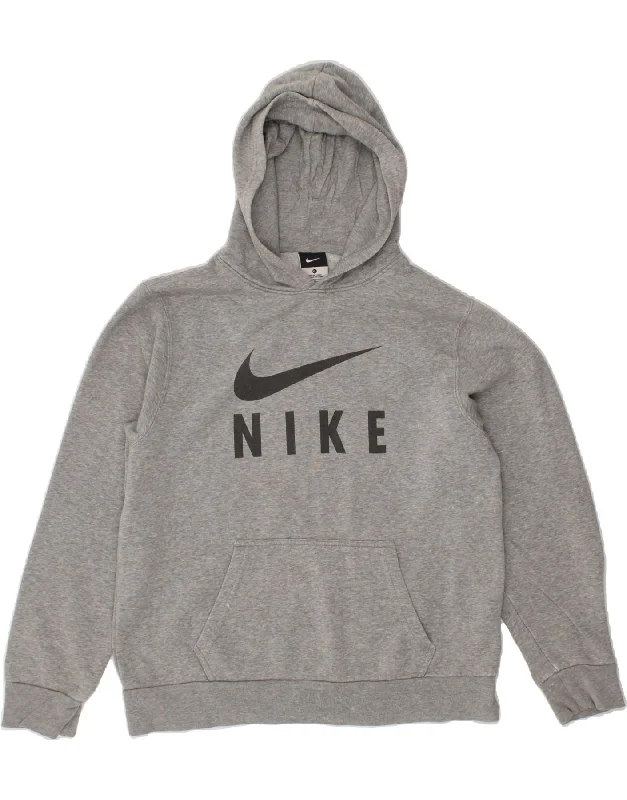 NIKE Boys Graphic Hoodie Jumper 13-14 Years XL Grey Cotton Zip Hoodie Drawstring Kangaroo Pocket