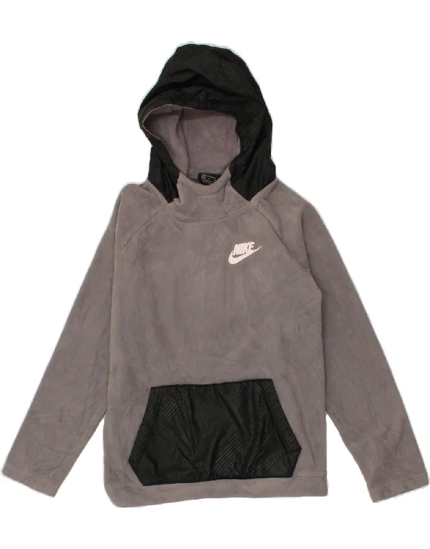 NIKE Boys Tall Fleece Hoodie Jumper 14-15 Years XL Grey Colourblock