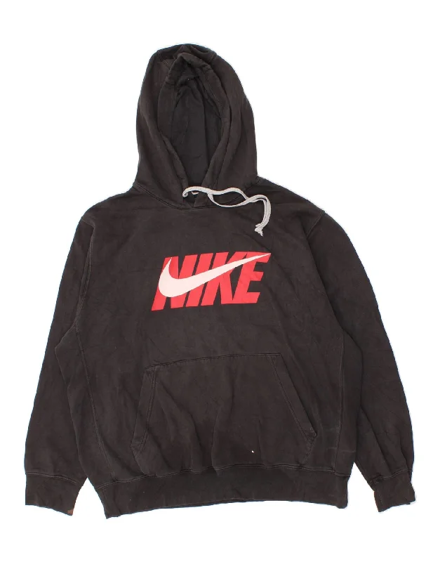 NIKE Mens Graphic Hoodie Jumper Large Black Cotton