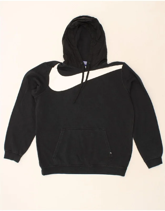 NIKE Mens Graphic Hoodie Jumper Large Black Cotton