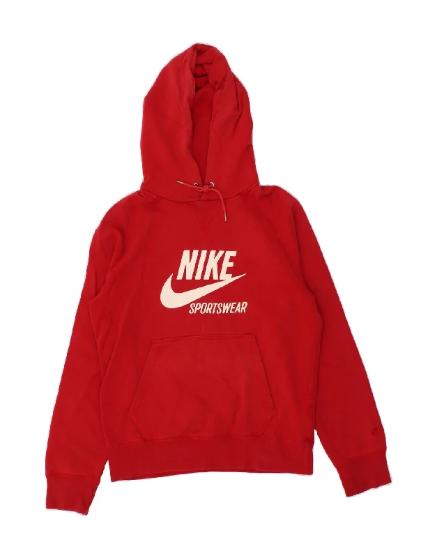 NIKE Mens Graphic Hoodie Jumper UK 34/36 Small Red Cotton Hoodie Dress Longline Feminine