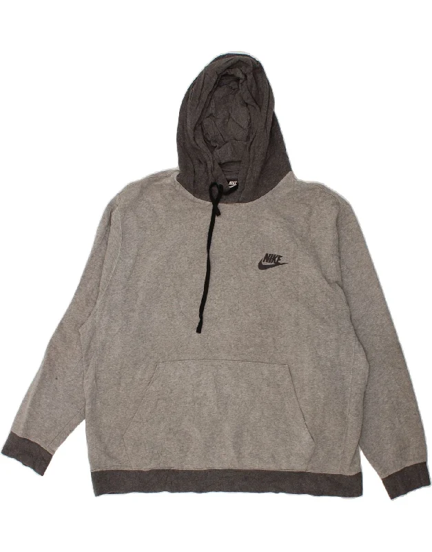NIKE Mens Hoodie Jumper 2XL Grey Cotton Hoodie with Monochrome Minimalist Simple