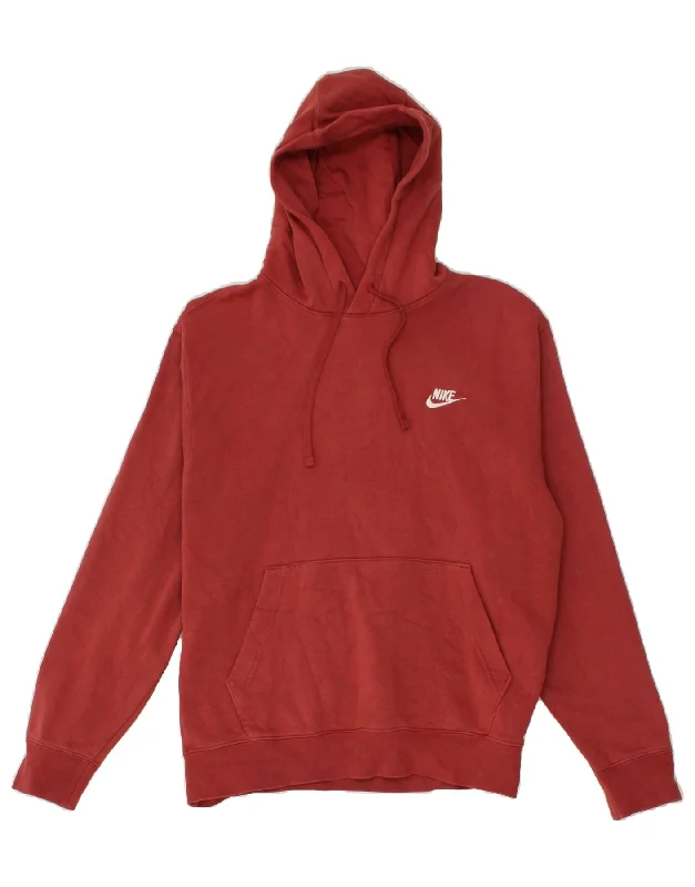 NIKE Mens Hoodie Jumper Large Red Cotton Hoodie with Stripes Bold Sporty