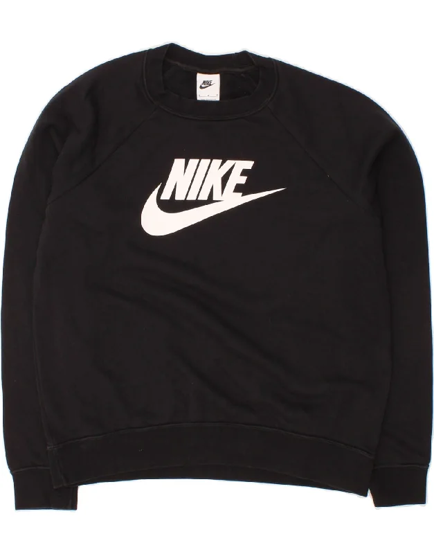 NIKE Womens Loose Fit Graphic Sweatshirt Jumper UK 12 Medium Black Cotton Hoodie with Double Zipper Versatile Adjustable
