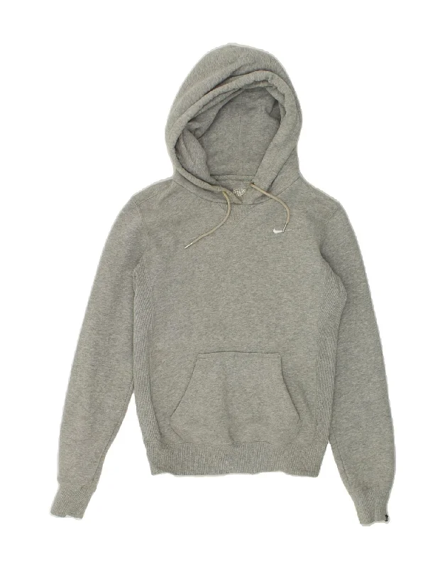 NIKE Womens Oversized Hoodie Jumper UK 6 XS Grey Cotton Graphic Hoodie Design Print
