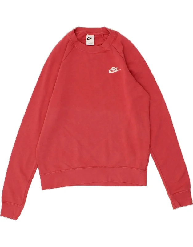 NIKE Womens Sweatshirt Jumper UK 14 Medium Red Cotton Hoodie with Reflective Safety Nightwear