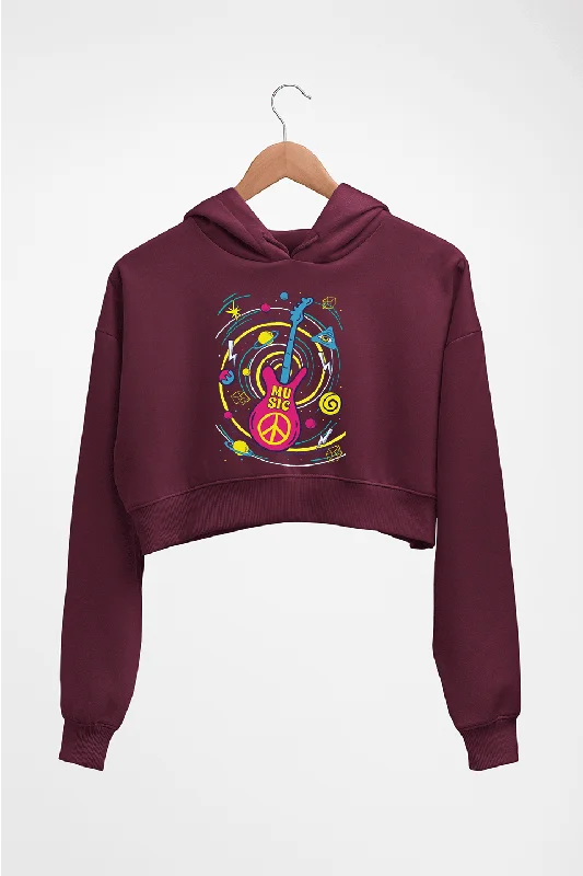 Psychedelic Music Crop HOODIE FOR WOMEN Hoodie with Hem Applique Textured Unique