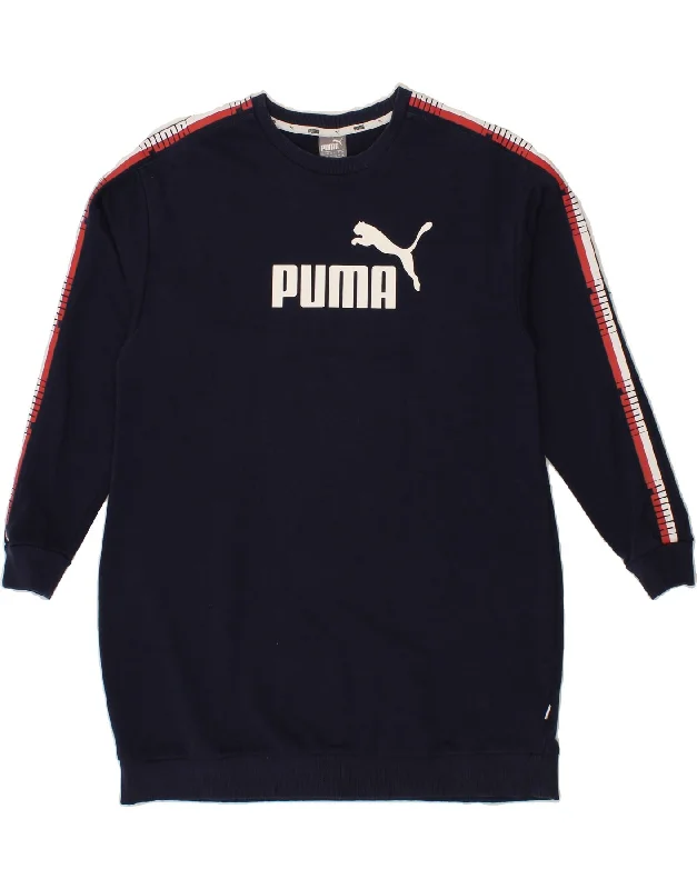 PUMA Womens Longline Graphic Sweatshirt Jumper UK 14 Large Navy Blue