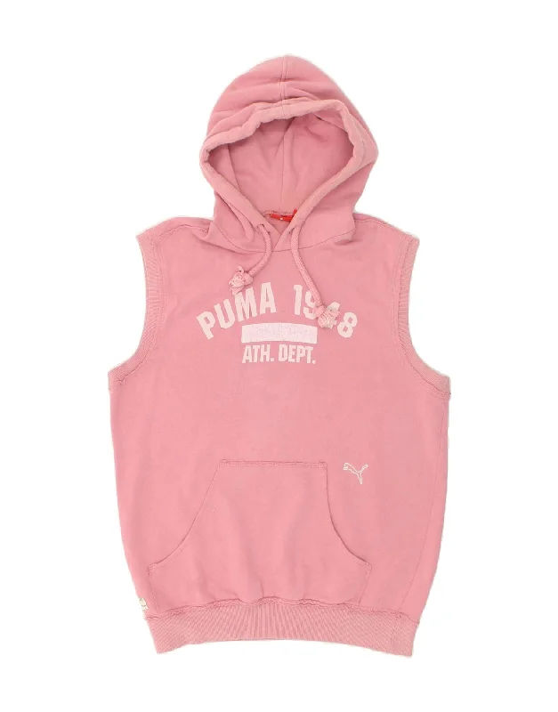 PUMA Womens Oversized Graphic Sleeveless Hoodie Jumper UK 14 Medium Pink Hoodie with Cropped Fit Short Trendy PUMA Womens Oversized Graphic Sleeveless Hoodie Jumper UK 14 Medium Pink Hoodie with Cropped Fit Short Trendy