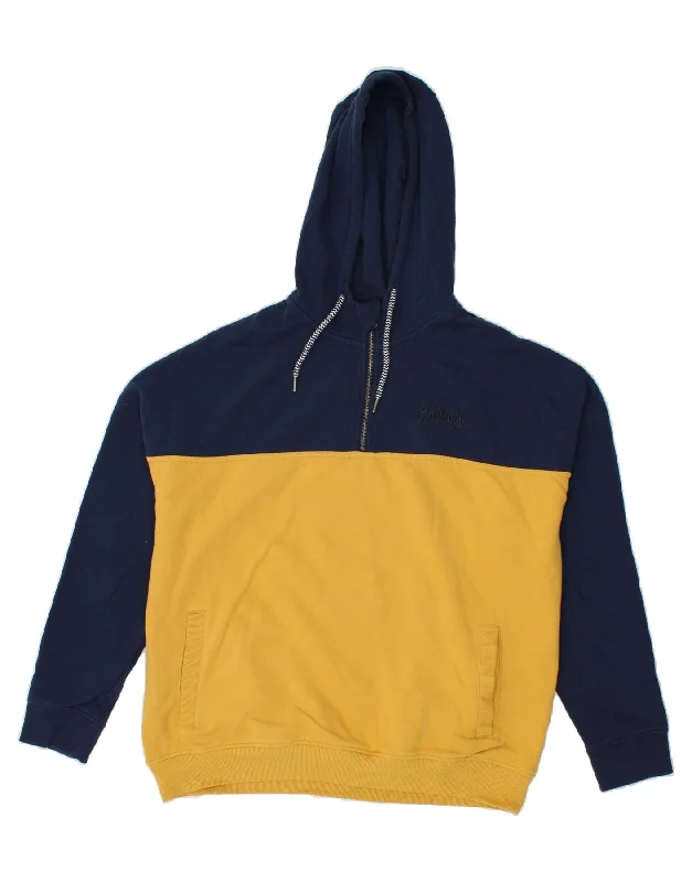 SALTROCK Womens Hoodie Jumper UK 16 Large Yellow Colourblock Cotton Hoodie with Drop Shoulder Relaxed Streetwear