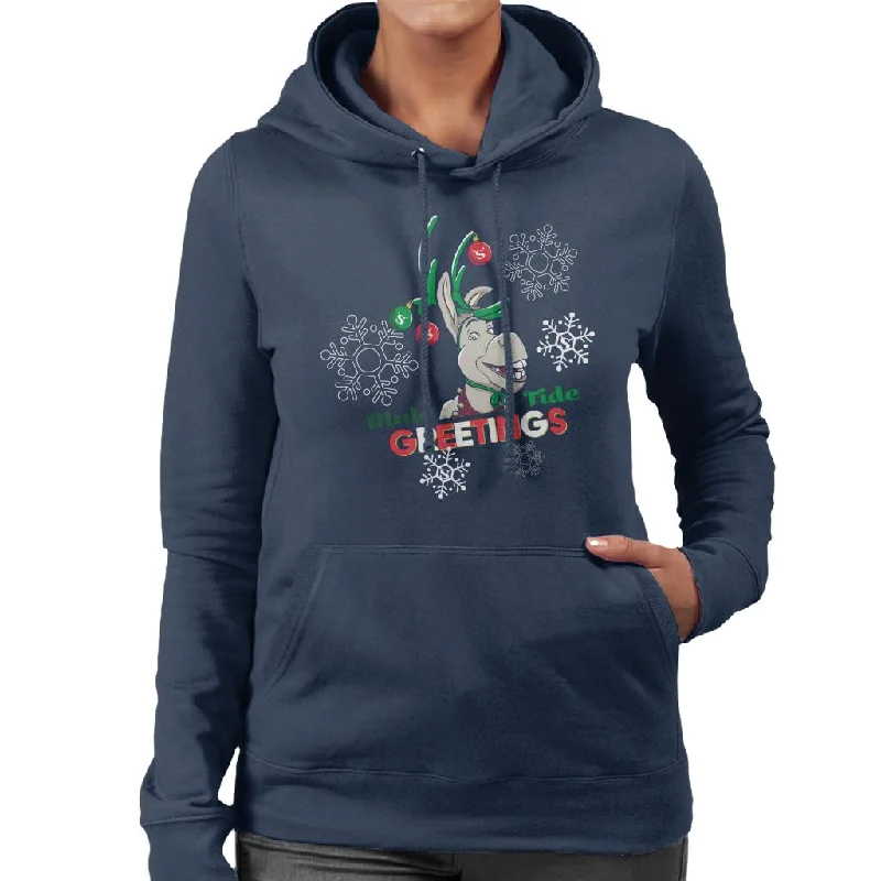 Shrek Christmas Donkey Mule Tide Greetings Women's Hooded Sweatshirt Hoodie with Earth Tones Natural Calm