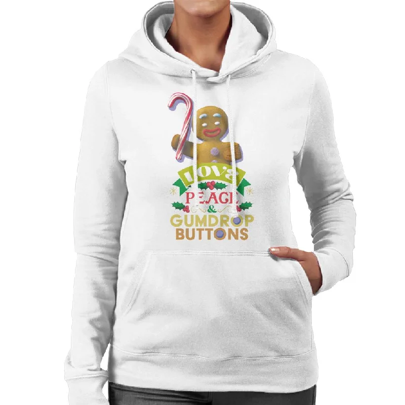 Shrek Christmas Gingerbread Man Love Peace Gumdrop Buttons Women's Hooded Sweatshirt Hoodie with Drawcord Adjustable Secure