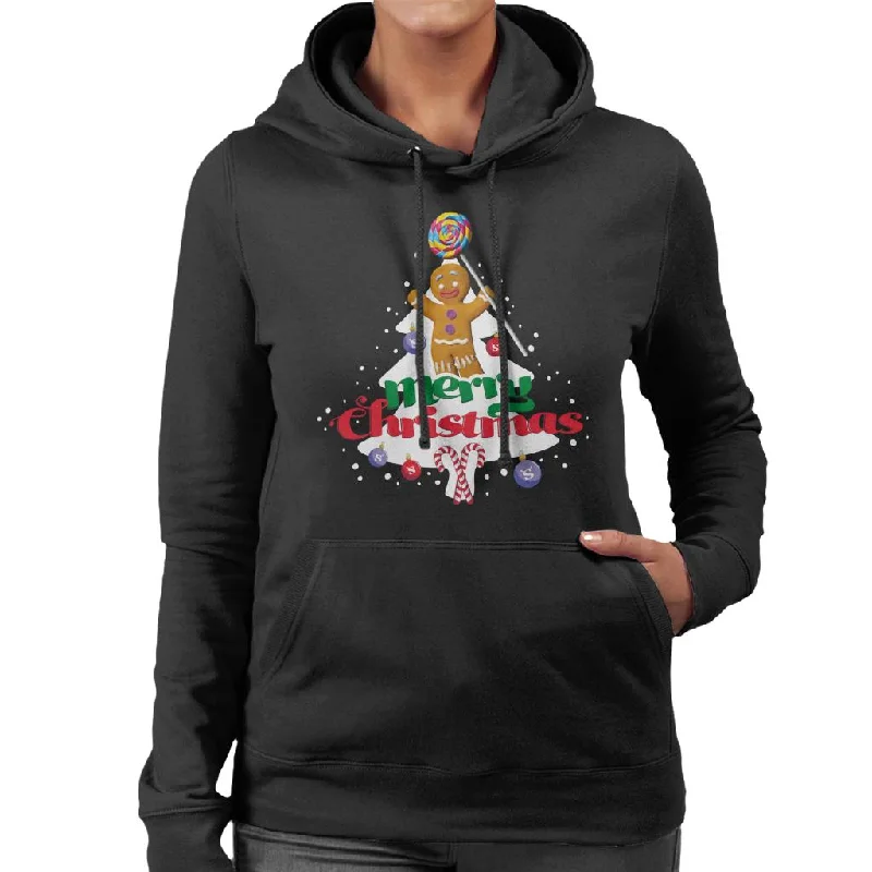 Shrek Christmas Gingerbread Man Merry Xmas Women's Hooded Sweatshirt Hoodie with Distressed Vintage Worn