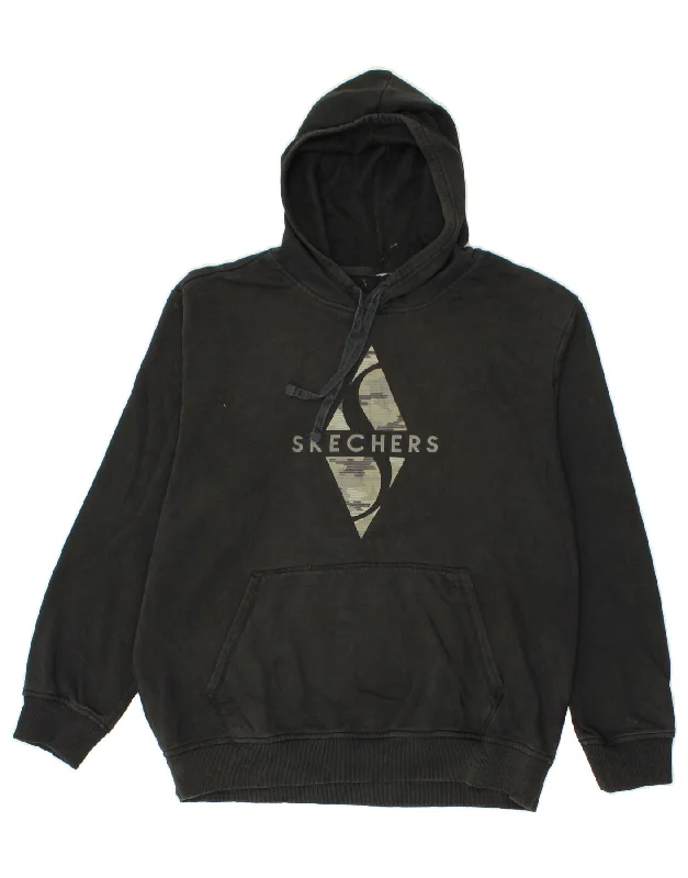 SKECHERS Mens Graphic Hoodie Jumper XL Black Cotton