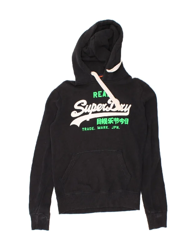 SUPERDRY Mens Graphic Hoodie Jumper XS Black Cotton Hoodie with Sequins Glamorous Eye-catching SUPERDRY Mens Graphic Hoodie Jumper XS Black Cotton Hoodie with Sequins Glamorous Eye-catching
