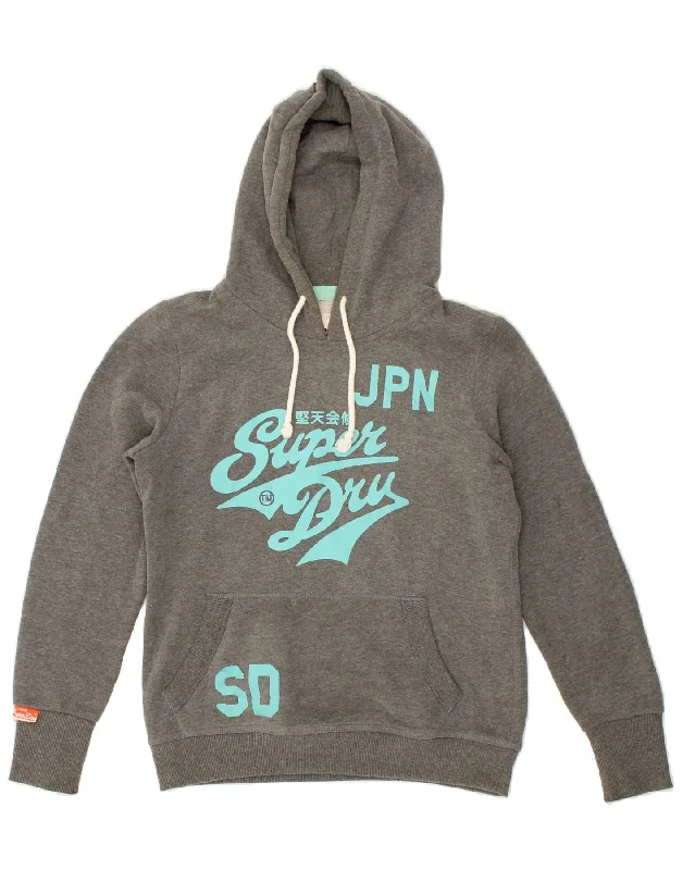 SUPERDRY Womens Graphic Hoodie Jumper UK 16 Large Grey Cotton