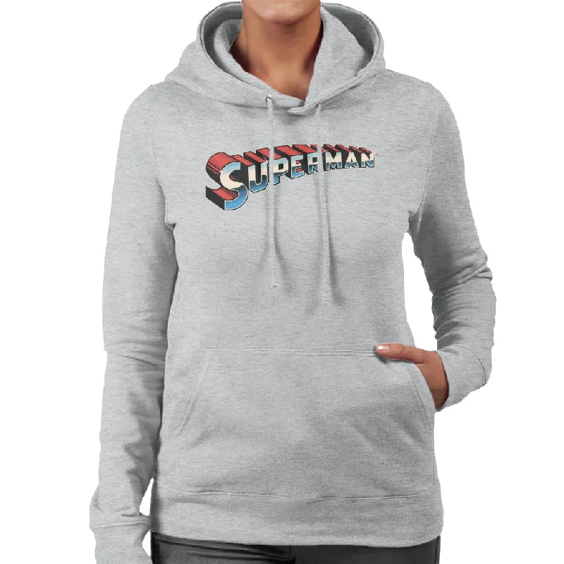 Superman 3D Text Logo Women's Hooded Sweatshirt Hoodie with Bell Sleeves Flared Feminine