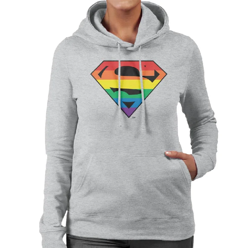 Superman Rainbow Logo Women's Hooded Sweatshirt Hoodie with Raglan Sleeves Sporty Comfortable